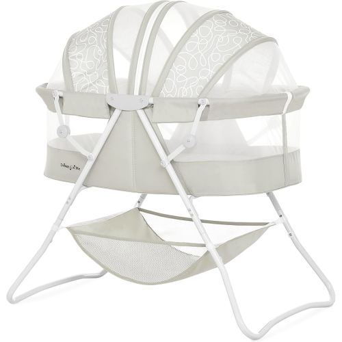 Dream On Me Karley Bassinet, Award Winner Lightweight Travel Baby Bassinet, Foldable Bedside Sleeper, Adjustable Double Canopy, Spacious Design, Soft Fabric, Storage Basket – Cool Gray