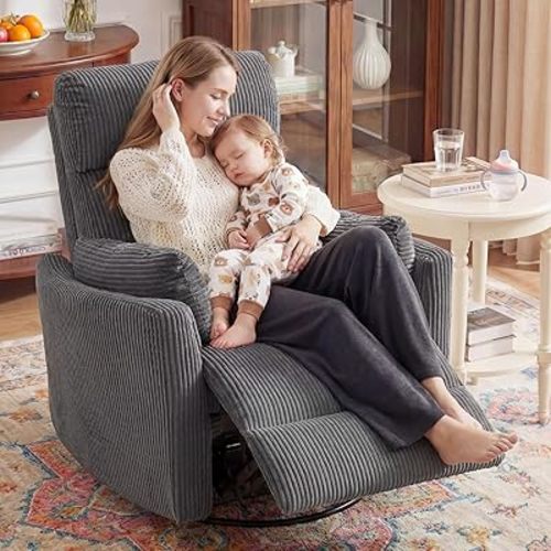 BOSMILLER 360° Swivel Recliner Chair,Nursing Rocking Chair with 2 Pillows for Adutlts,Comfy Rocker Recliners with High Back for Nursery,Living Room,Bedroom