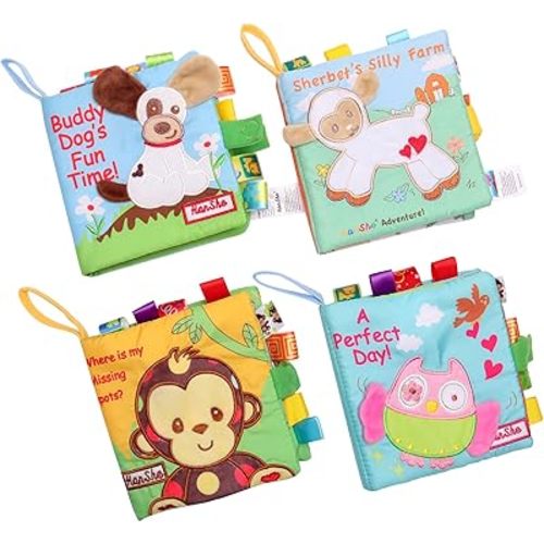 Baby Soft Book Cloth Book Set 4 PCS Crinkle Book High Contrast Baby Book 0-6 Months Educational Learning Toy for Infant Fabric Baby Activity Crinkle Book for Infants Toddler for Boy Girl Gifts