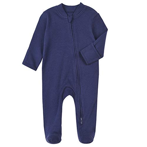 Aablexema Baby Footed Pajamas with Mitten Cuffs - Unisex Newborn Infant 2 Ways Zipper Cotton Footie Pjs