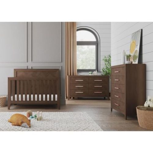 Child Craft Kieran 4-in-1 Convertible Crib, Double Dresser, Chest, And Nightstand 4-piece Nursery Set (toasted Chestnut)
