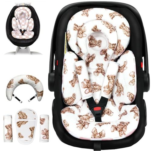 Infant Car Seat Insert with Extra Cushion for Preemie to Toddler, Reversible Newborn Carseat Insert Head Support, Fits for Stroller, Baby Swing, Rocker, Bassinets, Bouncer (Teddy Bear)
