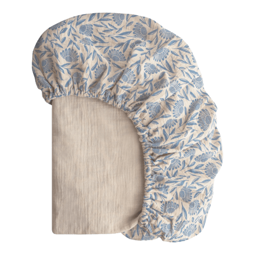Muslin crib sheet - Blue flowers