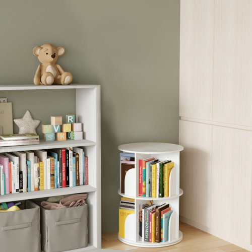 SpaceAid Rotating Bookshelf Tower – 360° Spinning Bookcase Lazy Susan, Revolving Round Carousel for Corner Storage, White | Wayfair