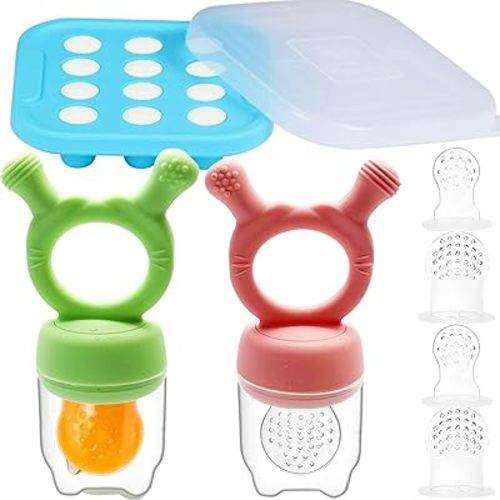 Silicone Baby Food Teether Feeder, Breastmilk Popsicle Molds, 2 Pack Freezer Tray with Lid, 3 Sizes Food Pouches