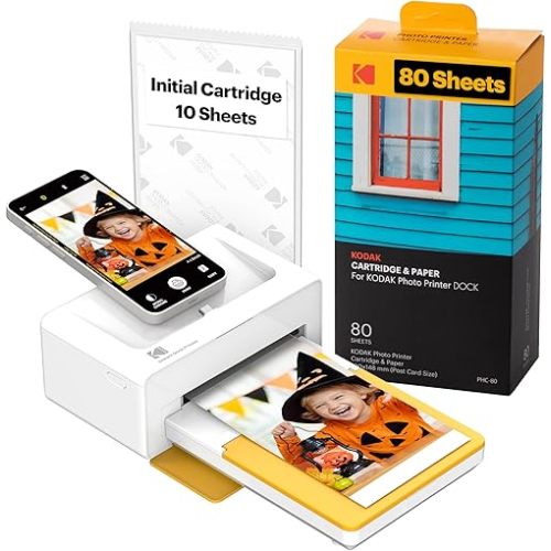 KODAK Dock Plus 4PASS Instant Photo Printer (4x6 inches) + 90 Sheets Bundle (10 Initial Sheets + 80 Sheet Pack)
