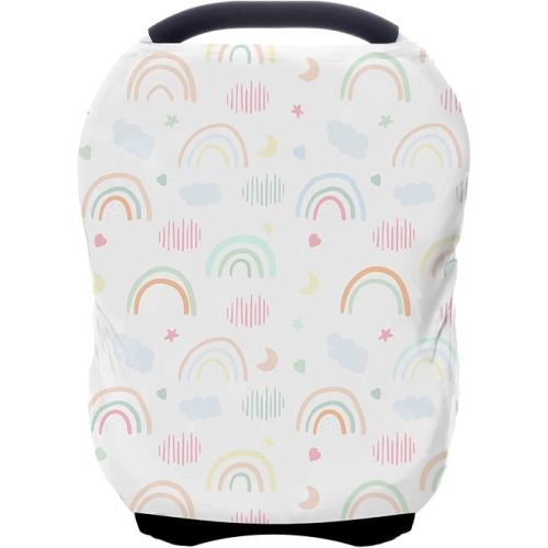 Car Seat Covers for Babies - Multi- use Nursing Carseat Canopy, Breastfeeding Covers, Baby Shower Gifts for Boys and Girls (Rainbow)