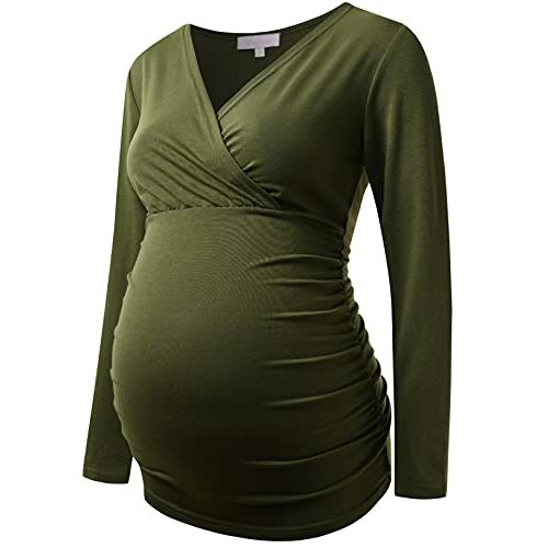Maternity Shirt Long Sleeve Top Wrap V Neck Blouse Cross Over Nursing Tshirt