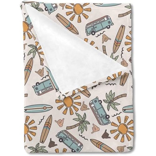 HawSkgFub Hawaii Beach Surf Summer Vibe Baby Blanket Boys Gift, Tropical Coconut Tree Beach Sun Flannel Fleece Nursery Bed Blankets, Soft Lightweight Newborn Infant Toddler Kids Crib Bedding 30 x 40