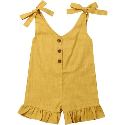 GOOCHEER Toddler Kids Baby Girl Summer Clothes Solid Strap Romper Bodysuit Jumpsuit Playsuit Overalls Outfit