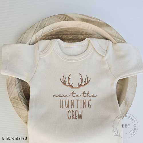 Embroidered New to the Hunting Crew Onesie® Dad's Bestie, Gift for Dad Gift Personalized Onesis® Neutral Onesie® Dad's Hunting Buddy C14