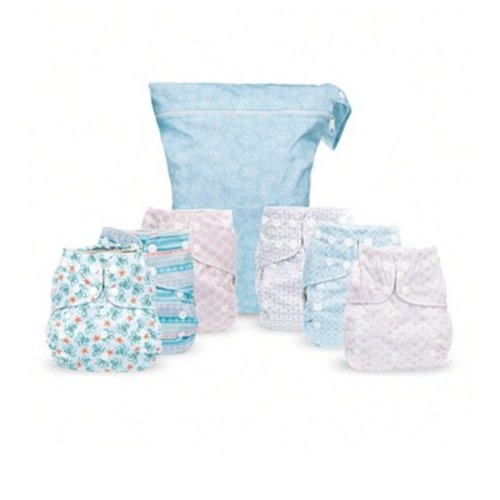 6ct Reusable Cloth Diapers, One Size Adjustable, Washable Soft Absorbent, Waterproof Cover, 4-Layers Microfiber Inserts  - Simple Being