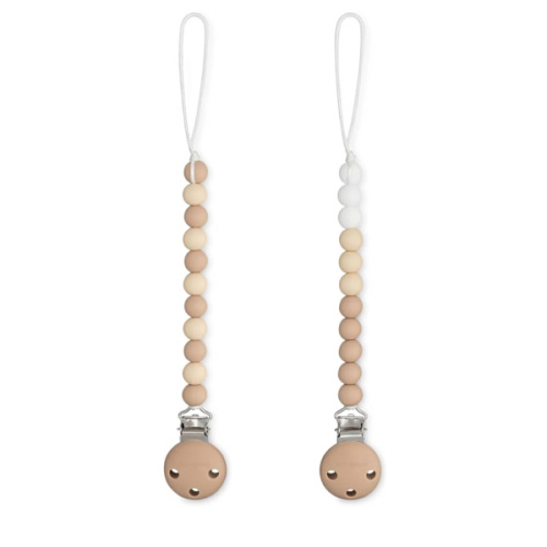 Comfy Cubs Pacifier Clips 2 Pack - 100% Food Grade Silicone Baby Pacifier Clips, BPA & PVC Free - CPSIA Certified, Lightweight and Flexible Baby Gifts - Beige, Light Beige & White