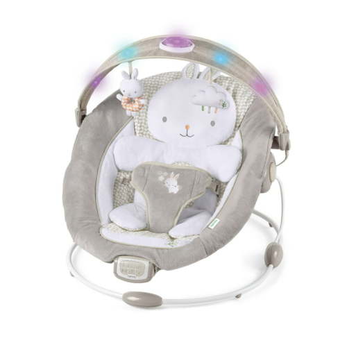 InLighten by Ingenuity Twinkle Tails Vibrating Infant Baby Bouncer with Lightning Toy Bar and Pillow
