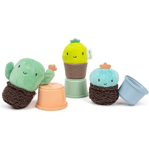 Ingenuity Calm Springs Nesting Rattles for Baby 3 Months & Up, Stackable Toys, BPA-Free Multi-Texture Rattle Set of 3, Unisex