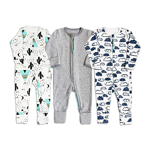 Two-Way Zip Baby Sleep and Play, Footless with Fold Over Foot Covers, 100% Cotton, Unisex Onesie Romper for Boys and Girls
