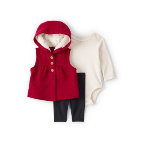 Baby Girls Three Piece Bow Printed Sleeveless Jacket Set