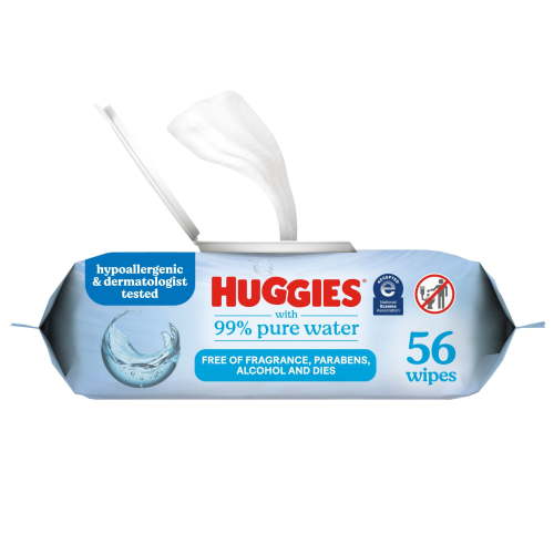 Huggies 99% Pure Water Unscented Wipes, 1 Flip-Top Packs, 56 Total Ct