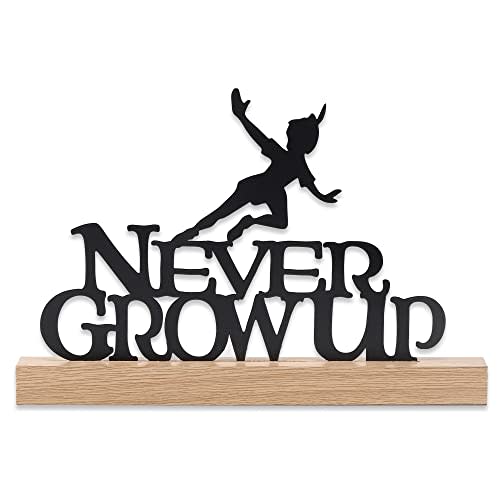 Disney Peter Pan Never Grow Up Tabletop Decor - Peter Pan Metal Silhouette on Natural Wood Base
