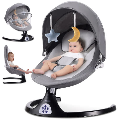 Baby Swing for Infants, Electric Portable Swing with 5 Speed, Bluetooth Rocker with Remote Control, Adjustable Seat, Gray