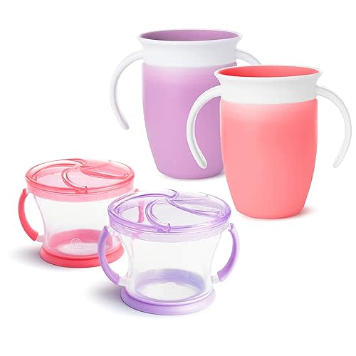 Munchkin® Miracle® 360 Trainer Cup and Snack Catcher, 4 Piece Set, Pink/Purple