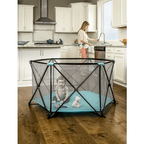 Regalo My Portable Play Yard Indoor and Outdoor, Washable, Aqua, 6-Panel, 48 Inch