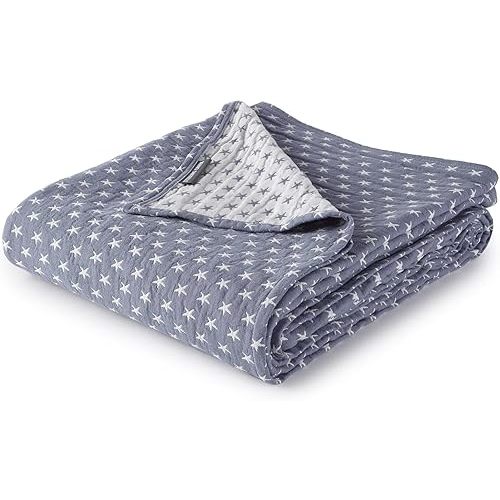 Sterling Creek Dawson Star Muslin Blanket Twin Three Layers Lightweight Breathable Cotton Gauzy Blanket for Adults, All Season (Twin, Blue)