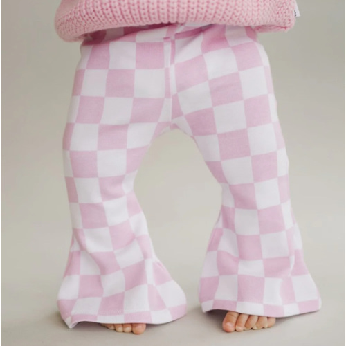 Checkered Flare Pants | Pink