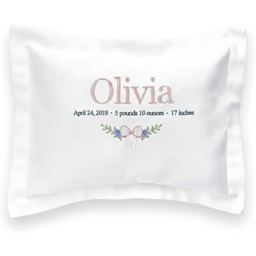 Nursery Decorative Pillow, Hand Embroidered Baby Name Pillow for Girl, Monogrammed Gift, New Parents Gift, Cotton Pillow, Floral Personalized Cotton Pillow for Girls