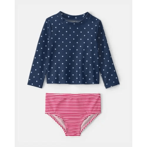 Baby Girl 2-Piece American Flag Rashguard Swimsuit Set - Red/White/Blue | Carter's