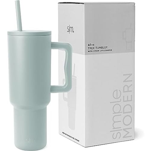 Simple Modern 40 oz Tumbler with Handle and Straw Lid | Insulated Cup Reusable Stainless Steel Water Bottle Travel Mug Cupholder Friendly | Gifts for Women Him Her | Trek Collection | Sea Glass Sage