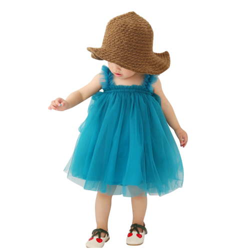 FAOWME Lovely Toddler Kids Baby Girl Dress Sleeveless Ruffle Party Princess Tulle Dress Blue 2-3 Years