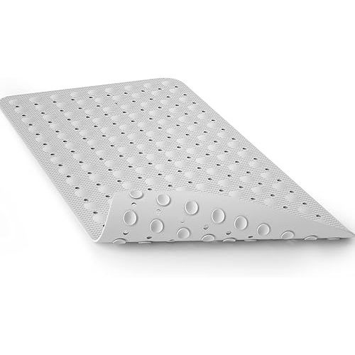 Non Slip Rubber Bathtub Mat Shower Tub Mat Baby Bath Mat, Natural Rubber no Plastic Odors Perfect for Baby and Elder, Bath Mat for Tub with Suction Cups, Machine Washable, 28 X 16 inches, White
