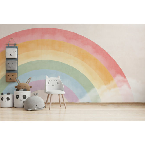 Orren Ellis Keidy Pastel Rainbow and Clouds Kids Wall Mural | Wayfair