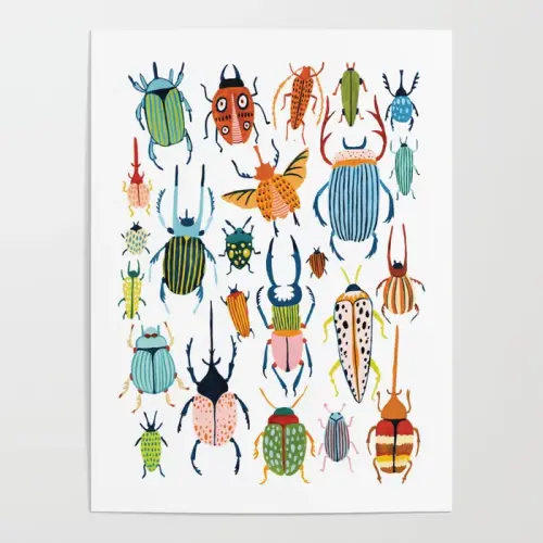Woodland Beetles Poster by Ambers Textiles | Society6