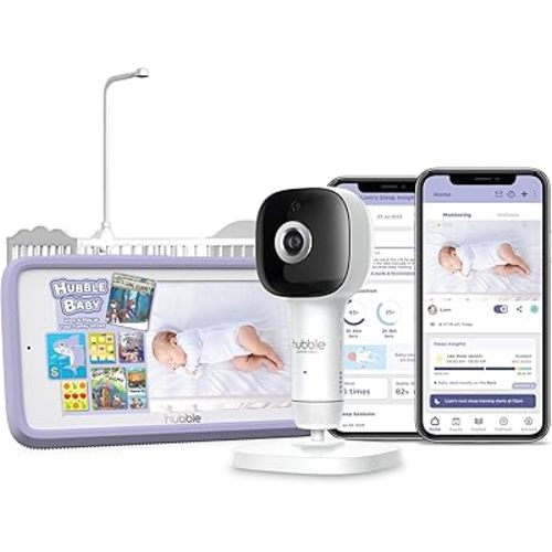 HUBBLE CONNECTED SkyVision AI Pro Baby Monitor — Baby Camera Monitor w/Covered Face, Rollover & True Cry Detection, Sleep Trainer, Soother & More — w/Touch Screen HD Parent Unit, Crib Mount System