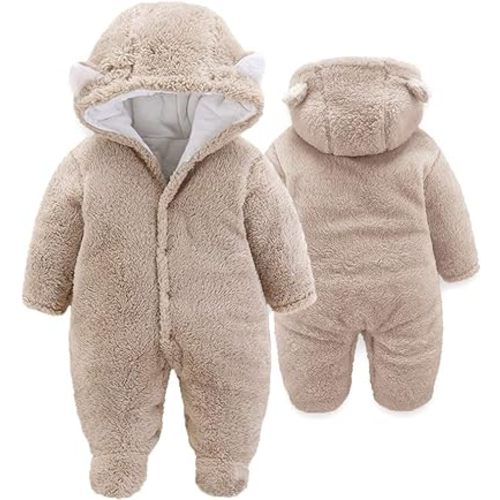 XMWEALTHY Unisex Baby Clothes Winter Coats Cute Newborn Infant Jumpsuit Snowsuit Bodysuits Registry for Baby Essentials Stuff - Khaki - 3-6 M