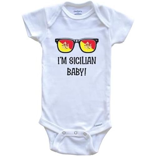 I'm Sicilian Baby Sicilian Flag Sunglasses Sicily Funny Baby Bodysuit