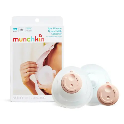 Munchkin Breast Milk Collector Cups with Storage Plug, Food Grade Silicone, BPA Free, 1.5 Ounces Each - Discreet & Comfortable, Leak Free, Breastfeeding Essential for Postpartum Moms, 2 Pack