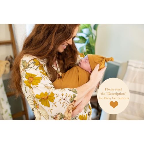 Mommy Robe and Baby Gown, Swaddle Blanket, Hat and/or Headband Sets With Matching Pattern I Vintage Garden Hospital Robe with Swaddle