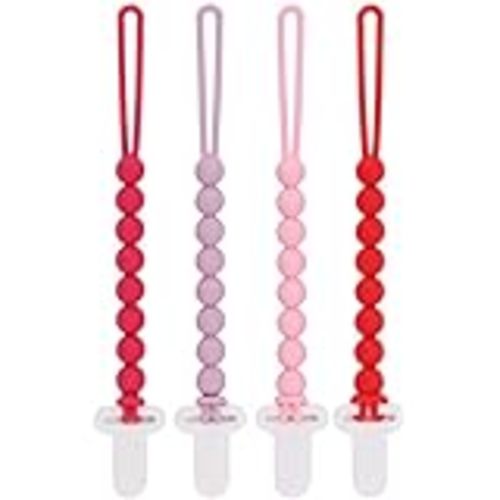 Amazon.com: 4-Pack Silicone Pacifier Clips for Baby Boys and Girls - with One-Piece Beads, Flexible and Rust-Free Holders for Teething Relief and Baby Essentials - Safe for Newborns (Pink)
