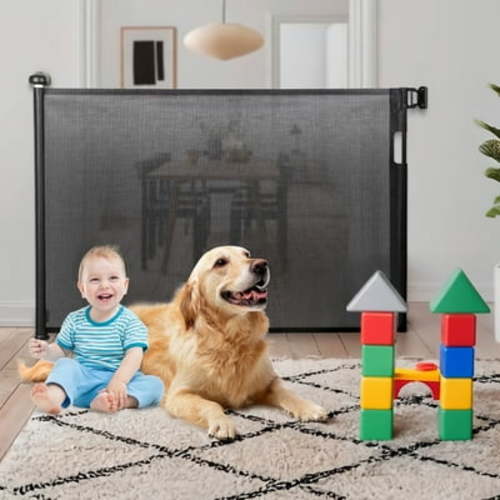 Retractable Baby Gates for Stairs - Kailwokk Safety Mesh Dog Gate Extends to 55" Wide 33" Tall, Pet Gate for Stairs, Doorways, Hallways, Indoor, Outdoor(Black)