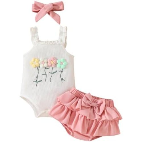 Kaipiclos Cherry Baby Outfit Newborn Infant Girl Clothes Rib Knit Romper & Shorts Waffled Baby Clothes for Girls 0 3 6 12 18M
