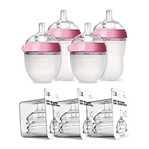 Comotomo Baby Bottle Bundle, Pink, (7 Piece Set)