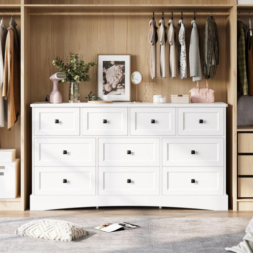 Winston Porter Bedroom Dresser With 10 Drawers, 55.2" Long Dresser Tv Stand With Charging Station, Farmhouse Dresser Chest Of Drawers, Large Wood Storage Tower Organizer Dresser For Bedroom Living Room & Reviews | Wayfair