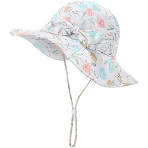 Baby Girl Sun Hat Summer Beach Hats with UPF 50+ Toddler Infant with Wide Brim Strap Outdoor Bucket Hat