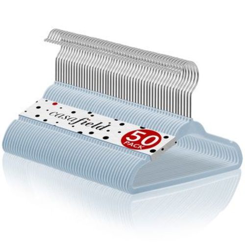 Casafield 11" Velvet Baby Hangers for Infant & Toddler Clothes, Light Blue - Set of 50