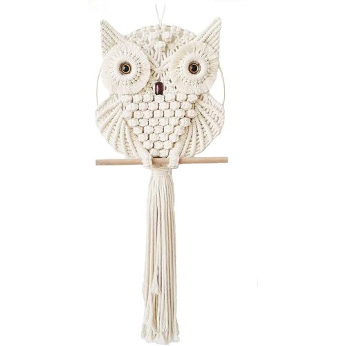 Achart Owl Macrame Wall Hanging-Hand Woven Boho Tapestry-Macrame Wall Decor -Owl Decor for Bedroom, Living Room, Nursery (Beige-Small)