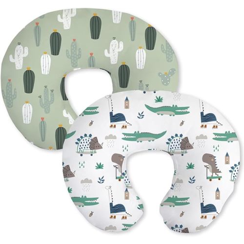 Little Grape Land Nursing Pillow Covers 2 Pack, Soft & Breathable Removable Breastfeeding Pillows Covers for Feeding Pillows, Nursing Pillow Slipcover for Baby Girls Boys, (Safari & Green)