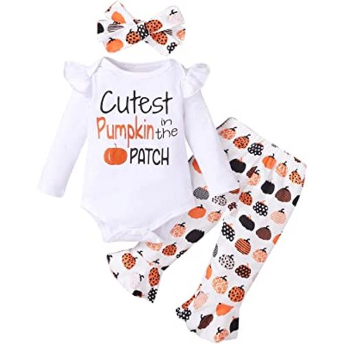 Baby Girl First Halloween Outfit Halloween Clothes Cutest Pumpkin in The Patch Girl Outfit
